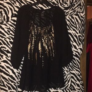 Lane Bryant Sheer Black Sequin Blouse 14/16 EUC